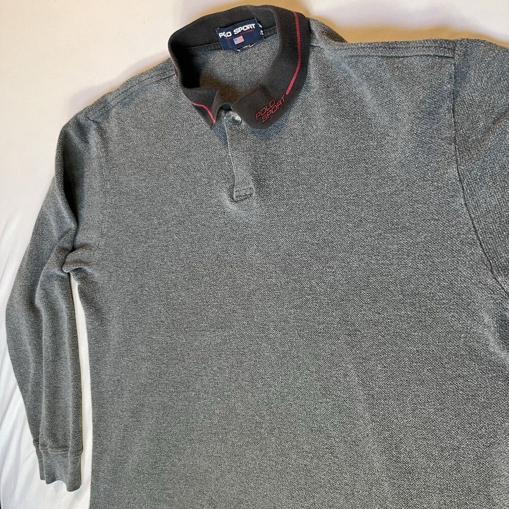 Polo Sport Ralph Lauren Polo Shirt Mens XL Gray Long Sleeve Embroidered Collar